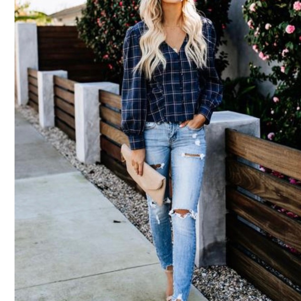 Simone Cotton Plaid Button Down Top - image 4